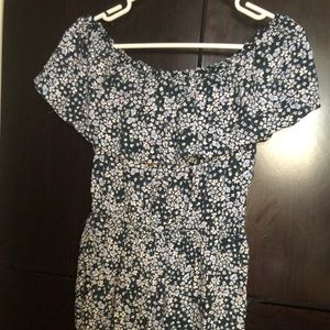 H&M Dark Blue Floral Off the Shoulder Romper 8